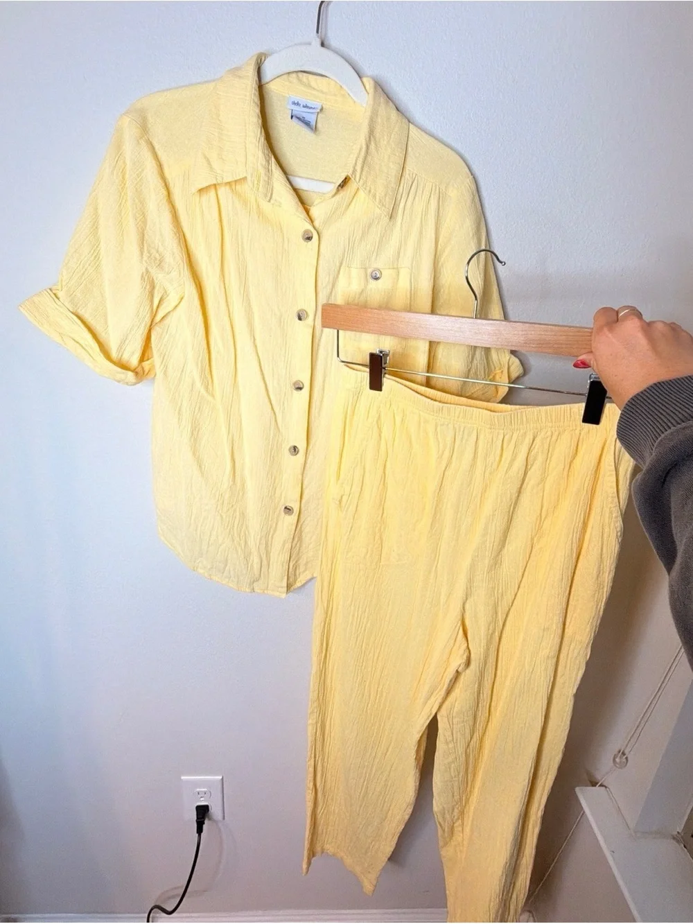Soft Yellow Two-Piece Shirt & Pants Set - Lightweight Summer Loungewear